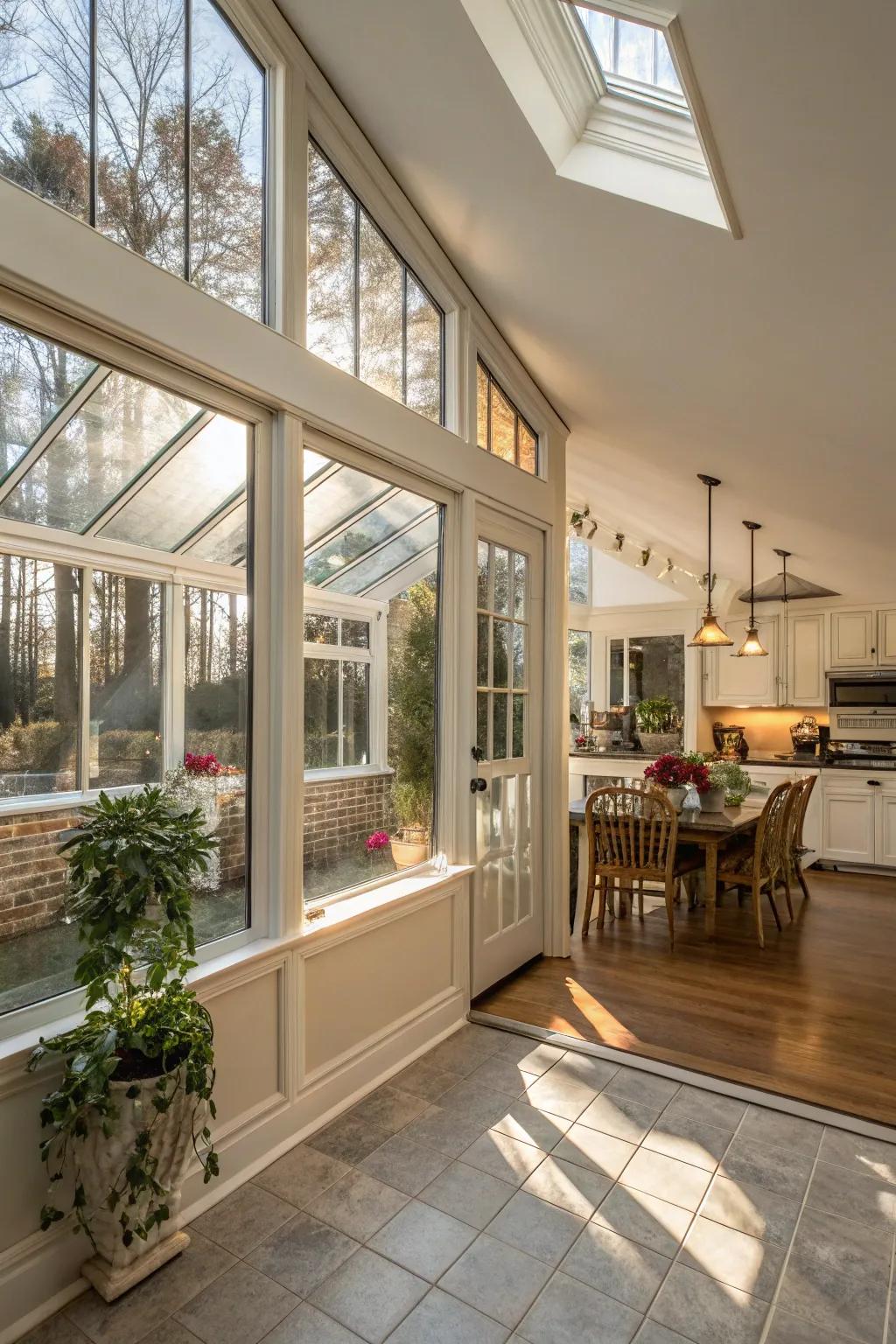 Reflective surfaces enhance space and brightness.