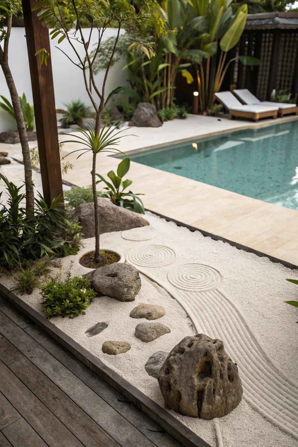 A meditative garden corner affords serenity and space for contemplation.