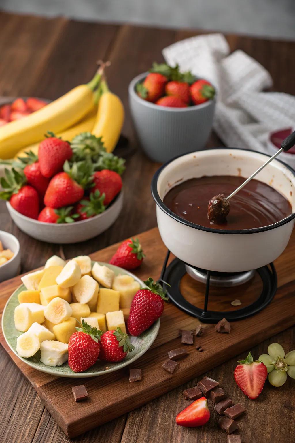 A lavish chocolate fondue designed for a sugary indulgence.