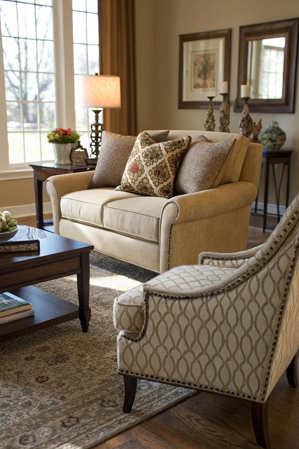 Varying heights add dimension and keep the space visually engaging.