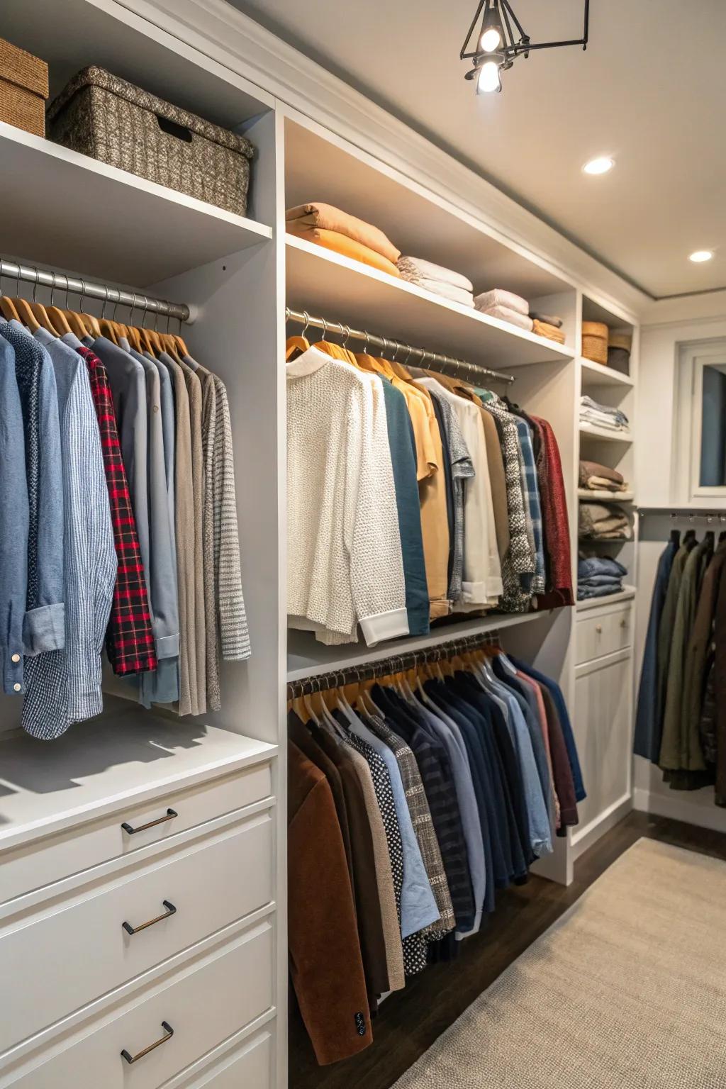 Seasonal rotation maintains your closet's pertinence and organization throughout the year.