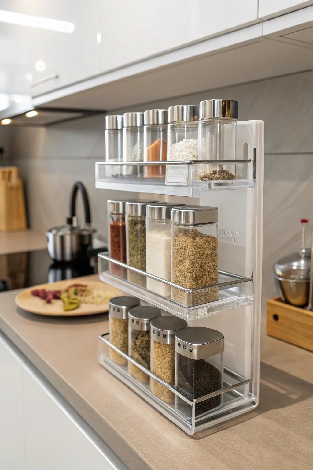 Showcase your spices with modern acrylic racks.