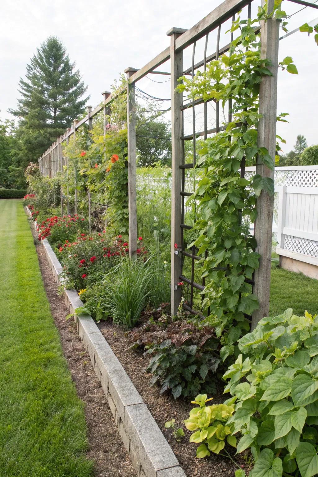 Vertical planting maximizes area in smaller garden locations.