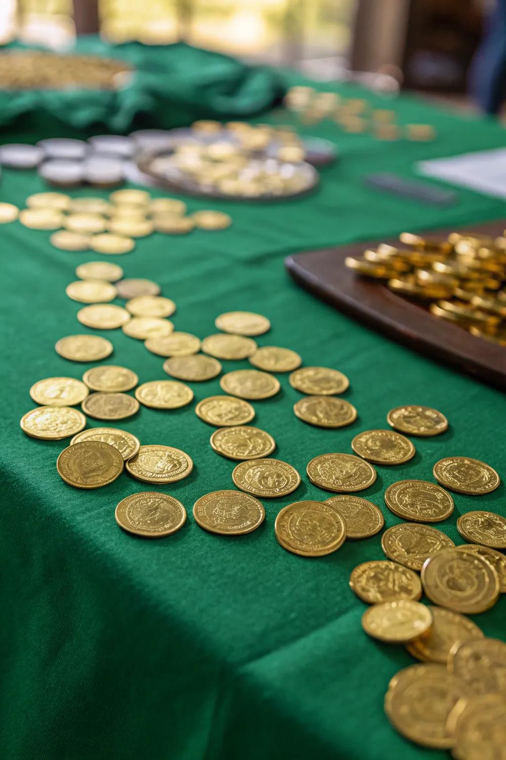 Impart a scattering of enchantment through gilded coin dispersion.