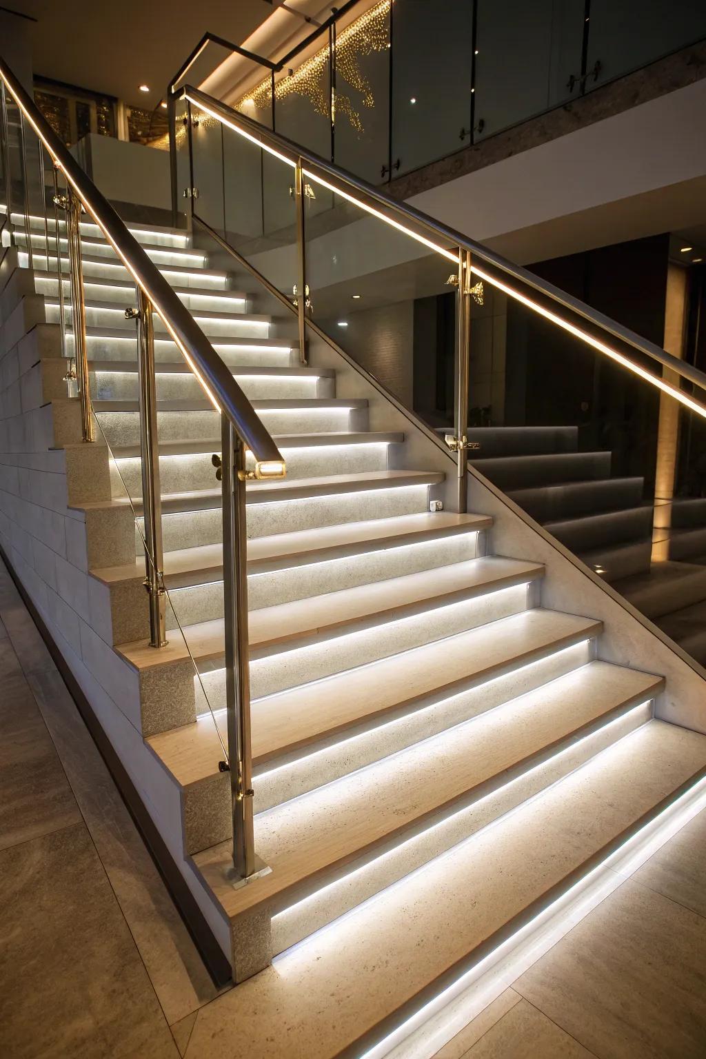 Enhance your stairway through contemporary illumination effects.