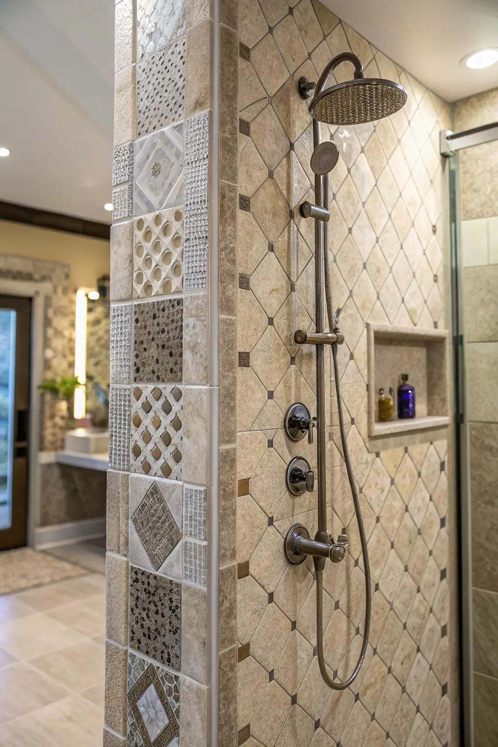 Texture gives a standup shower more depth and appeal.