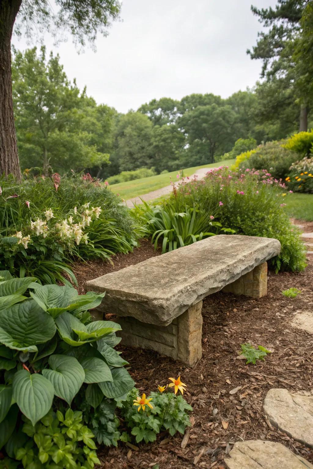 Unwind and relish your garden on an inherent stone seating.