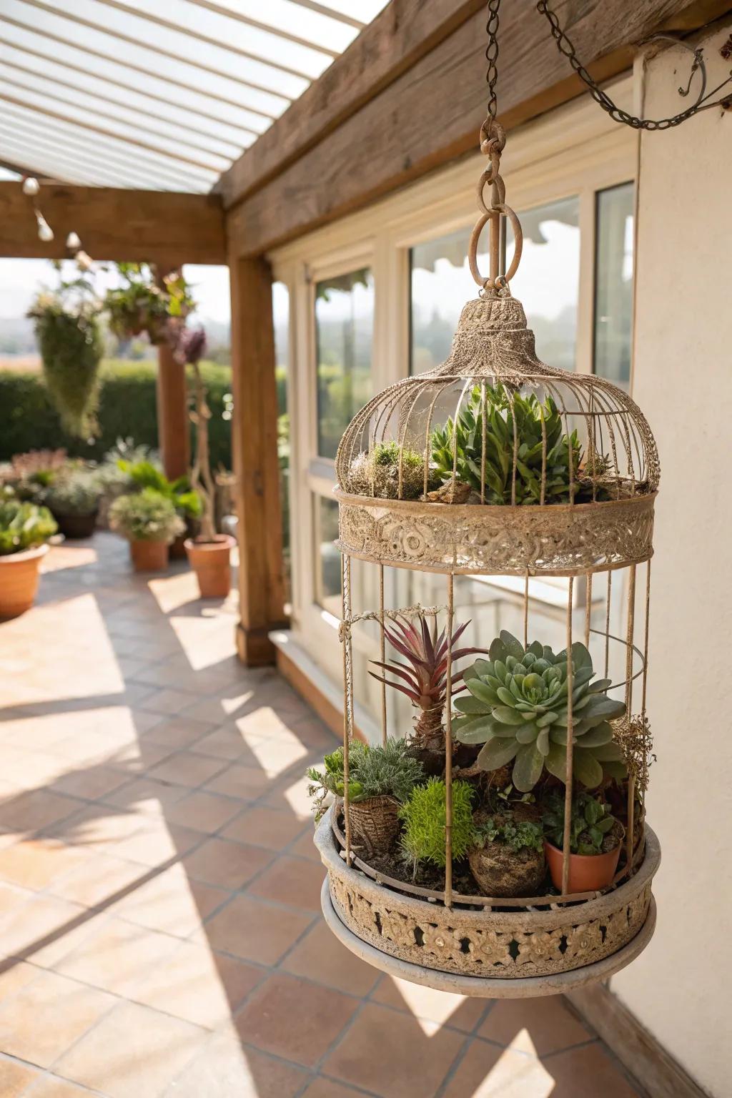 Antique aviaries fashion enchanting succulent exhibits.
