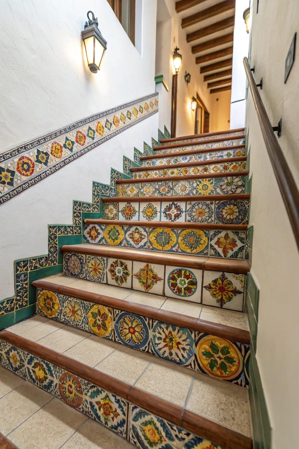 Introduce an unexpected burst of color to your stairs with Artisan Motif tiles.