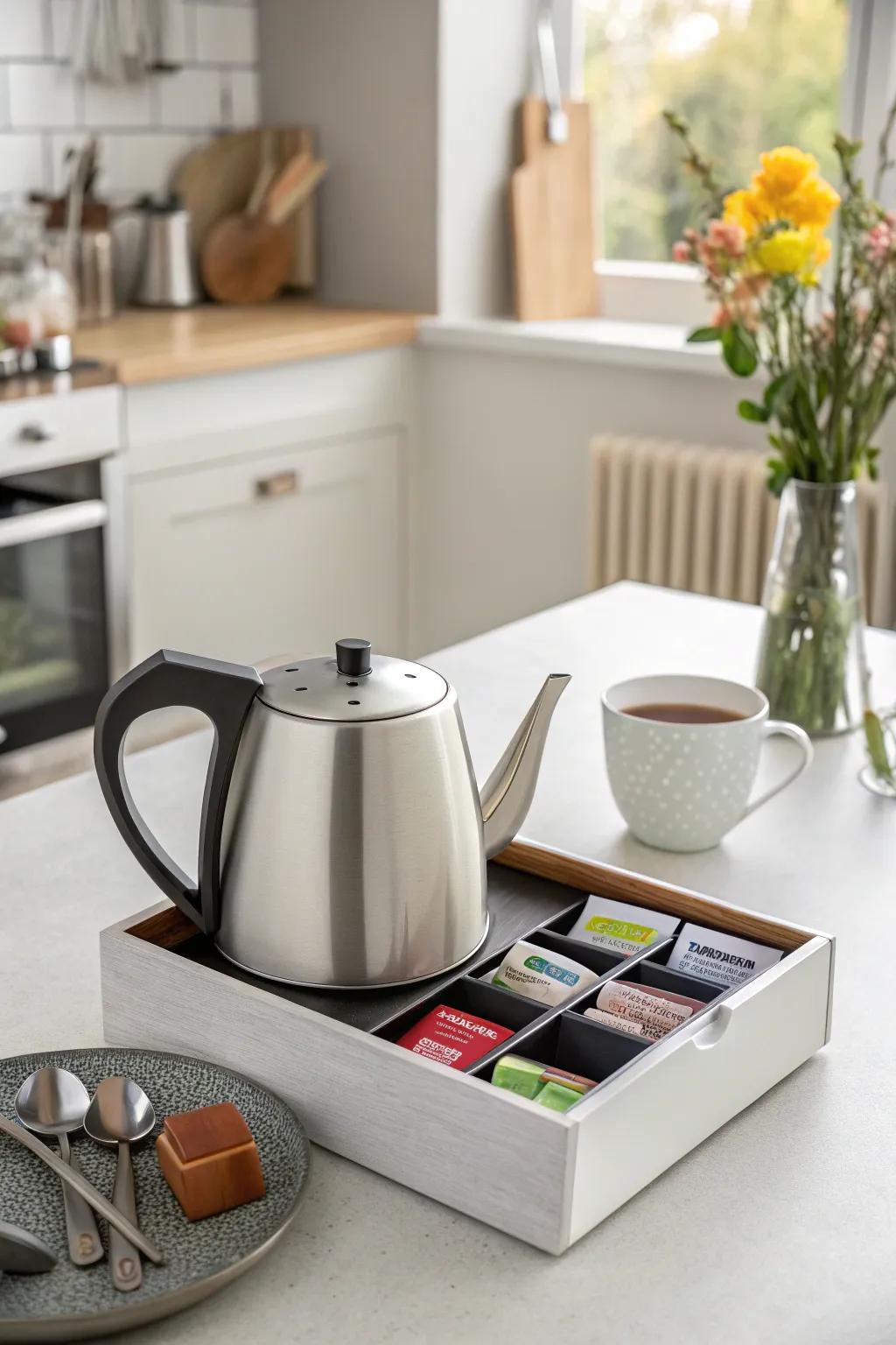 A teapot featuring integrated tea safekeeping.