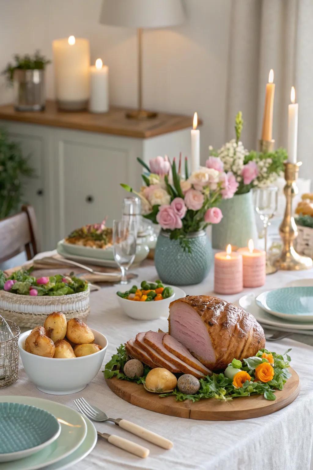 A sumptuous Easter dinner prepared to be relished.