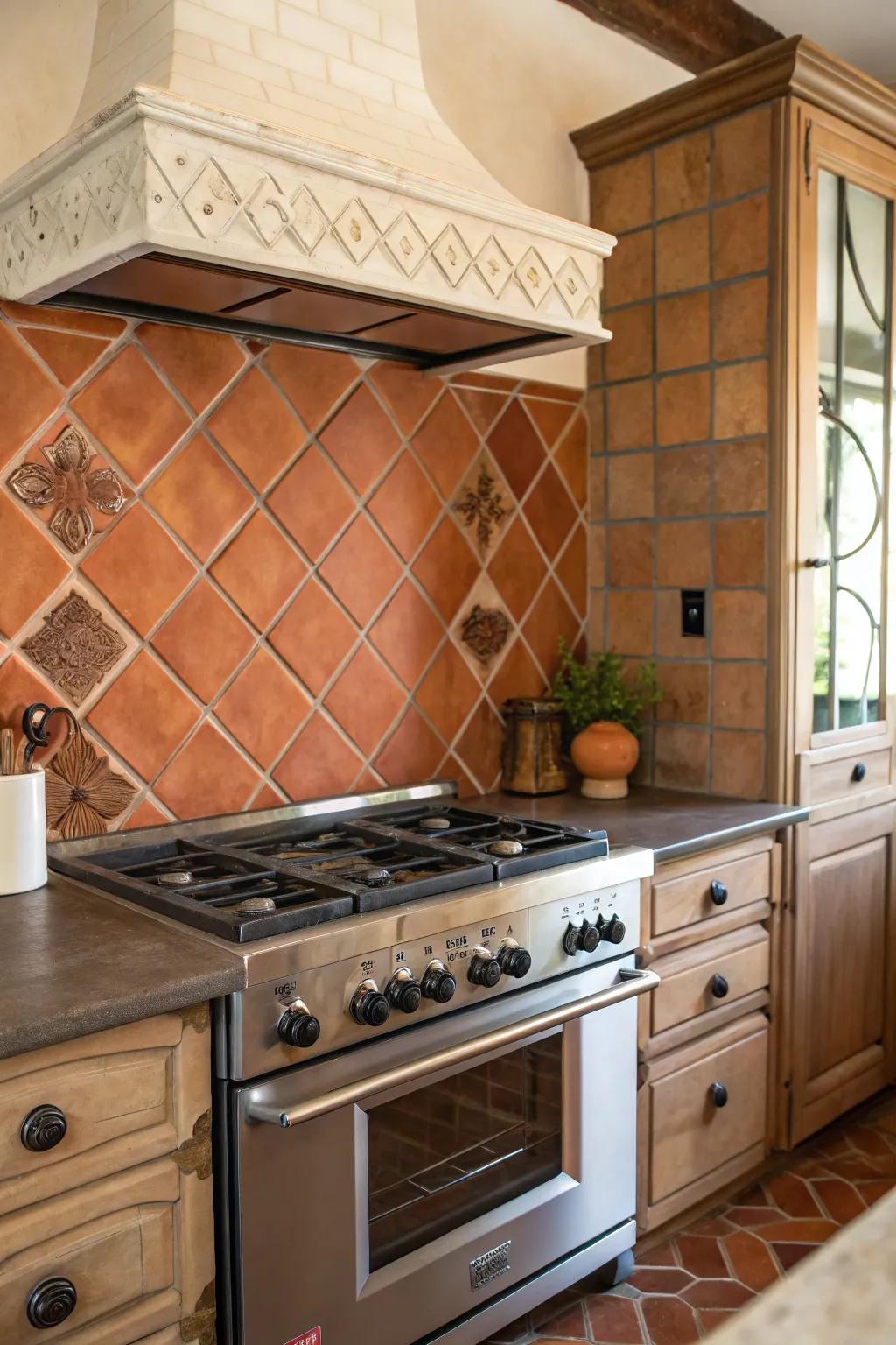 Terracotta squares exude warmth and an earthy charm.
