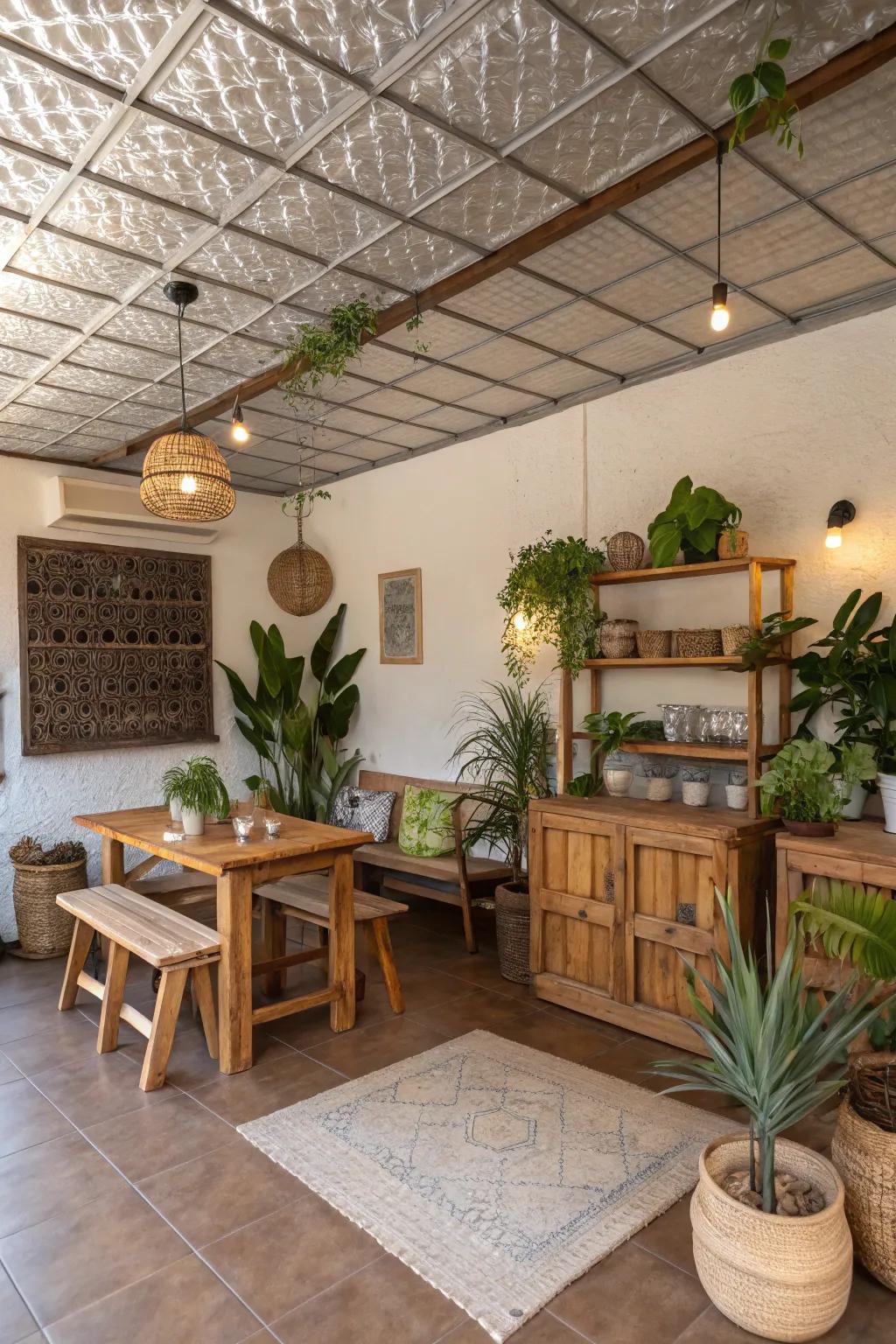 Tin ceilings offer both style and sustainability.
