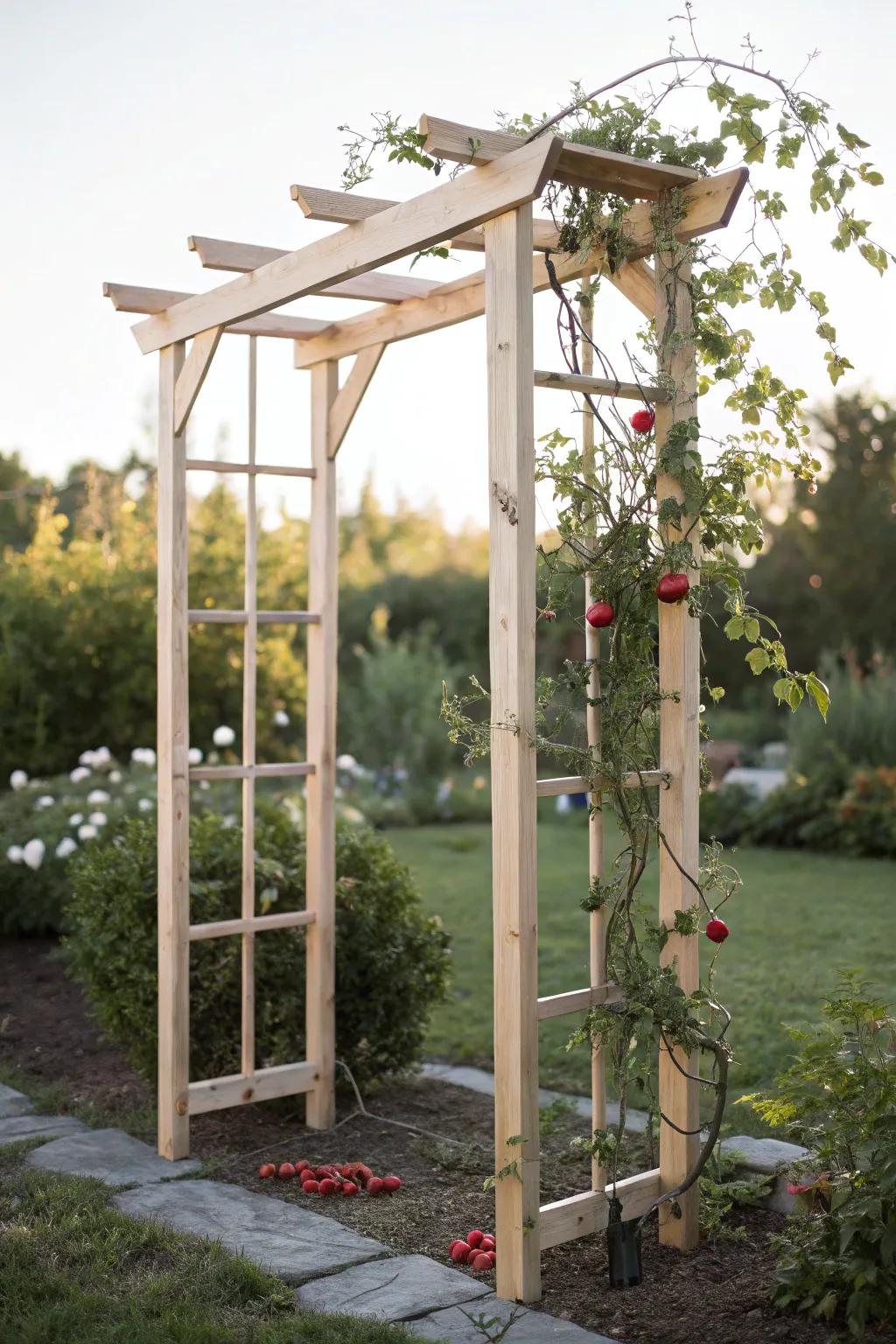 Elevate your garden with a self-made gateway trellis—where simplicity encounters inherent beauty.