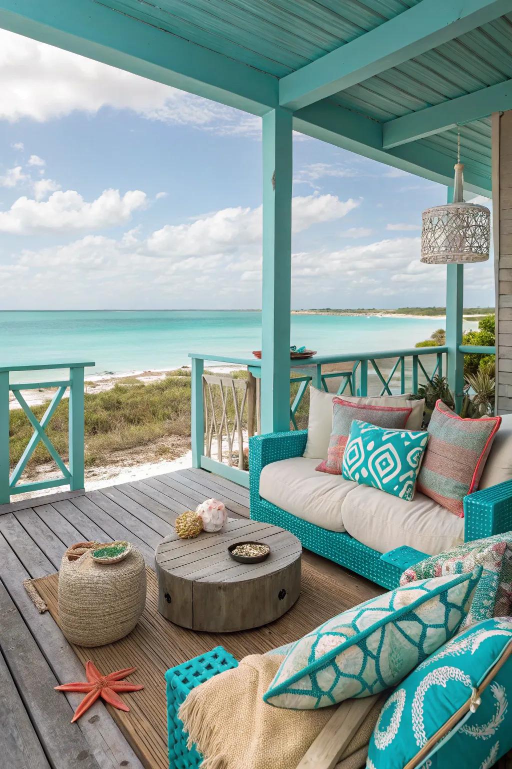 Sky blue and sand bring the beach to your backyard for a breezy deck feel.
