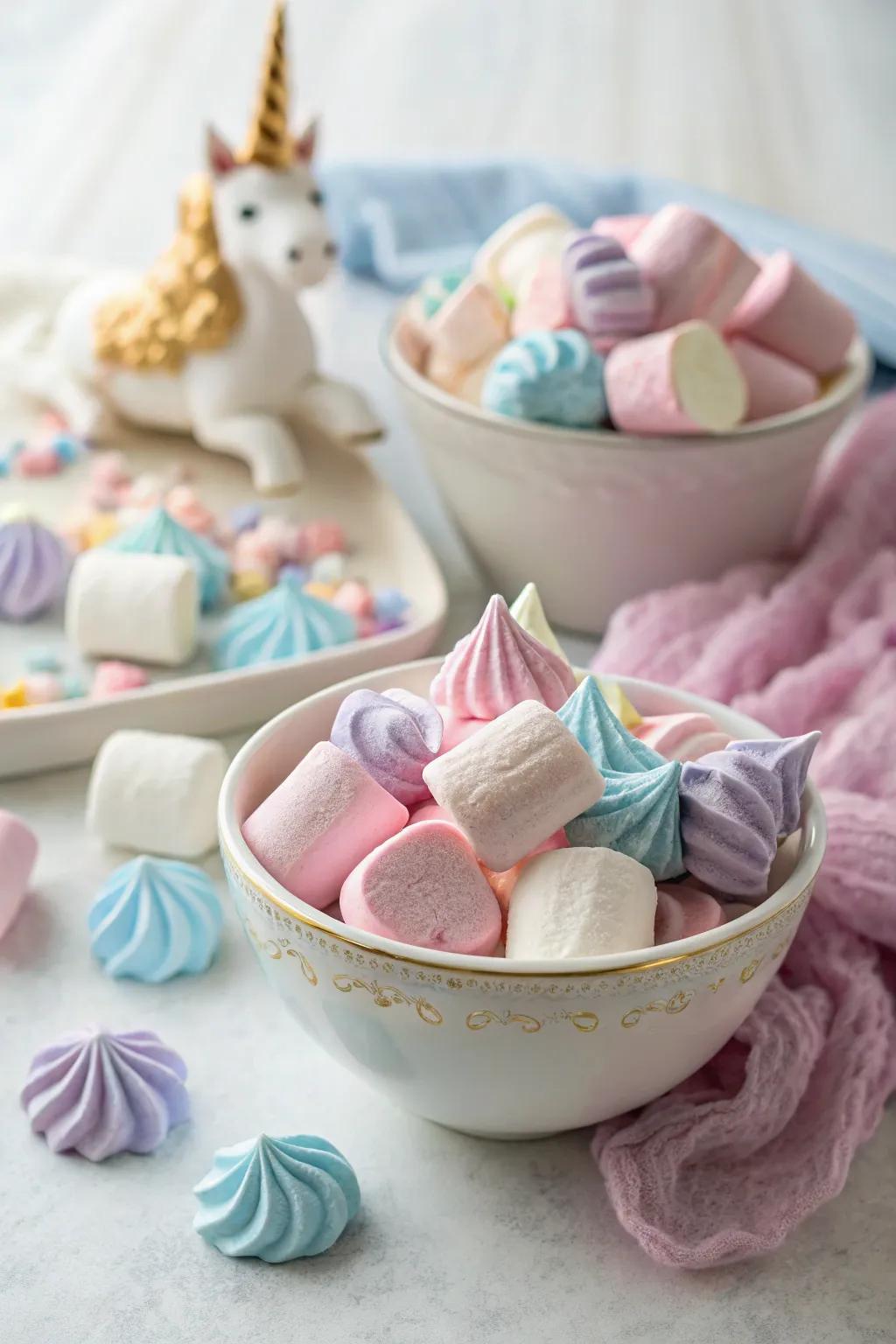 Sweet and fluffy unicorn marshmallows for a magical treat.