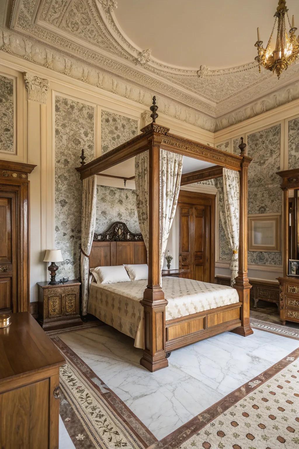 Natural substances such as timber and marble contribute authenticity to Victorian blueprint.