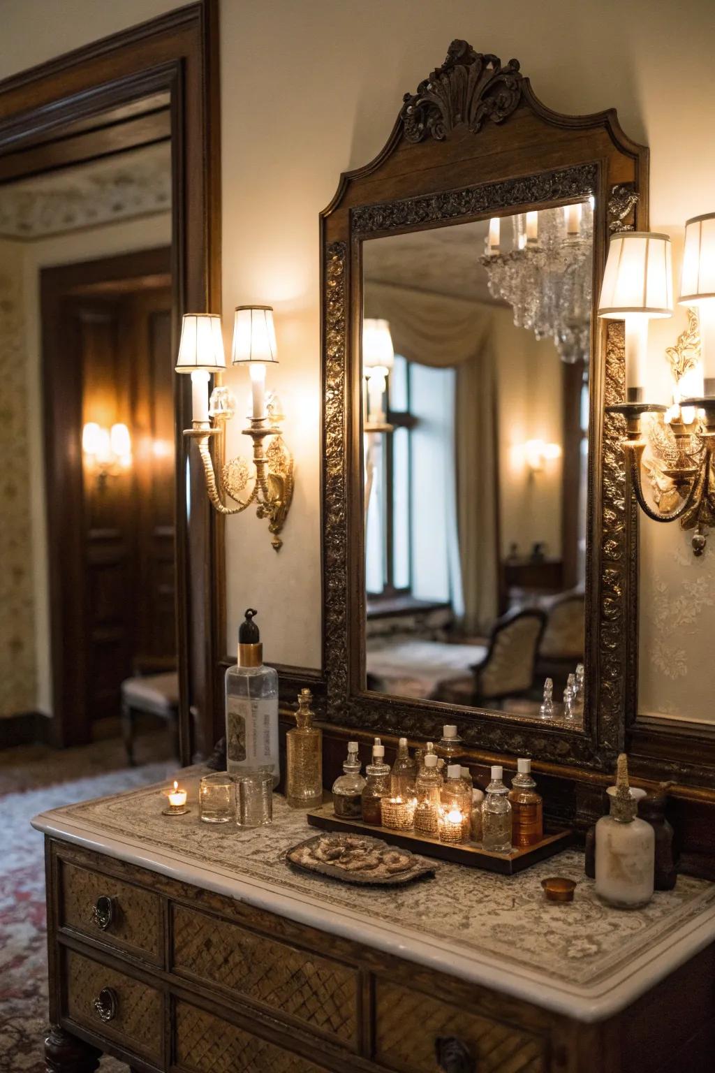 Yesteryear illumination heightens the ambiance and elegance of your dressing table.