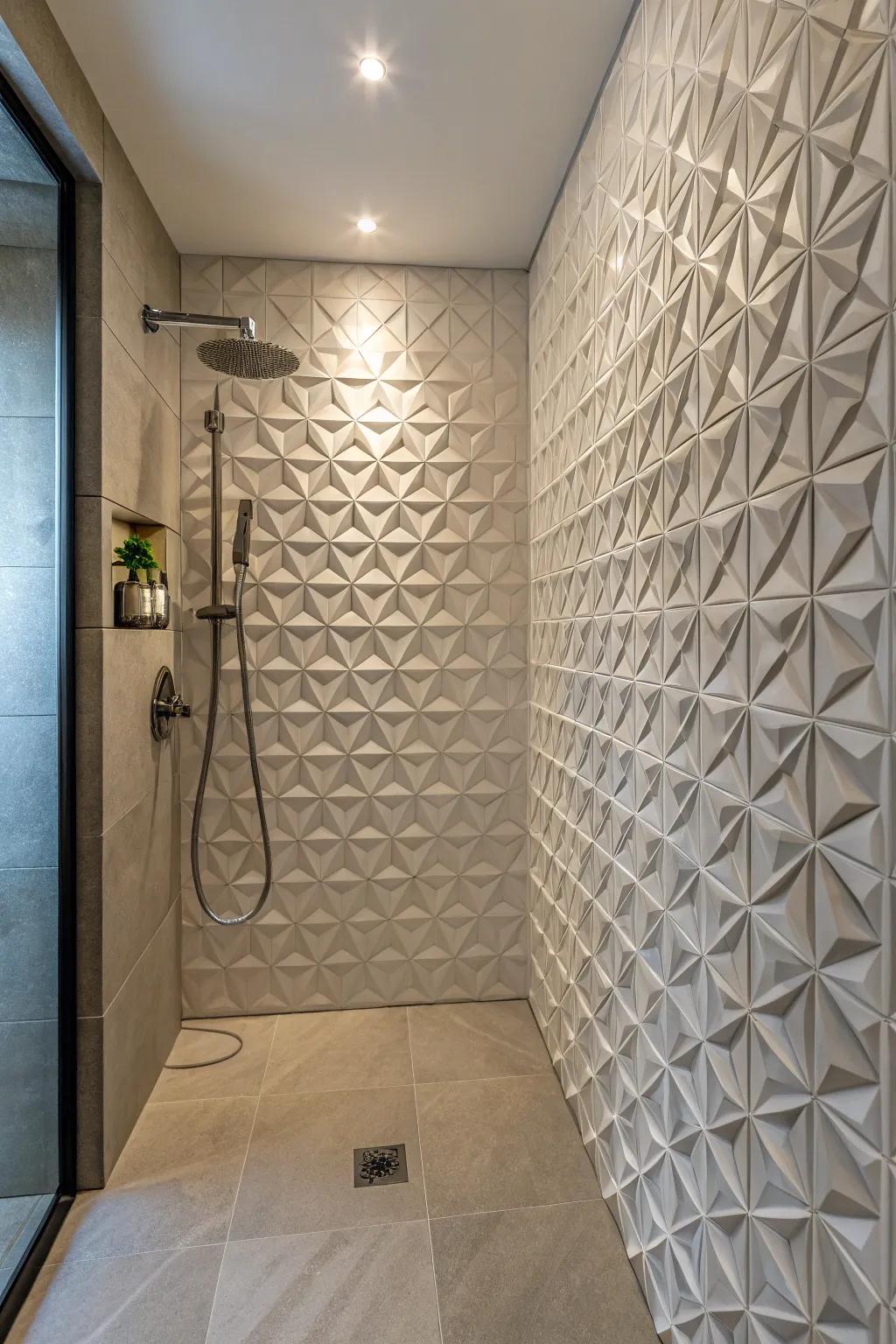 Sculptured tiles add depth and artistic flair to your shower.