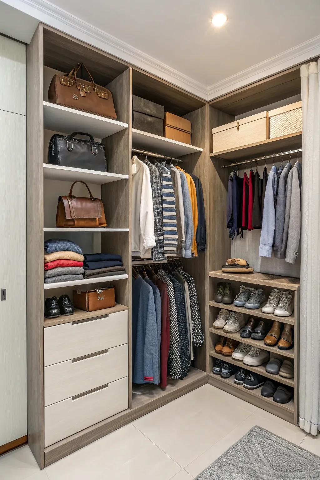 Custom solutions maximize corner spaces in closets.