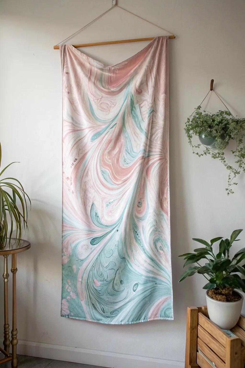 Elevate your space with the serene beauty of marbled fabric art.
