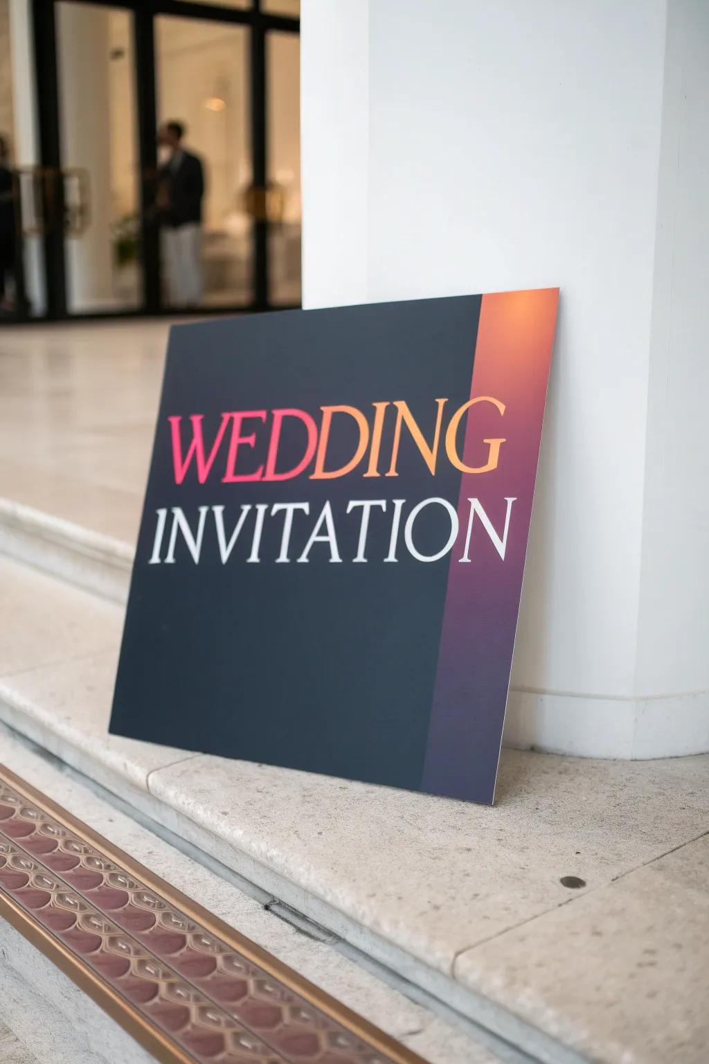 Striking wedding announcement showcasing daring and contemporary typography.