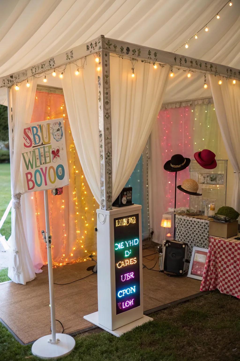 A snapshot kiosk contributes a diverting and interactive element to the nuptials.