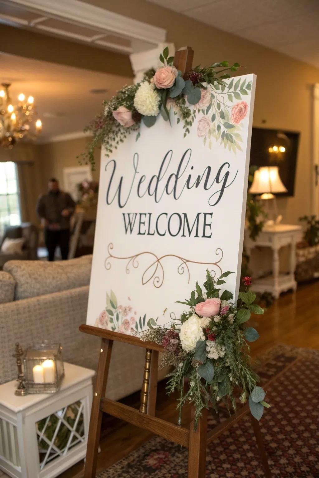 A greeting plaque featuring custom artwork, adding a personal touch to any wedding.