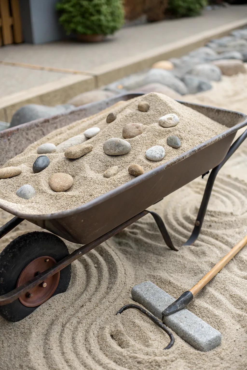 Discover tranquility with a wheelbarrow-turned-zen garden.