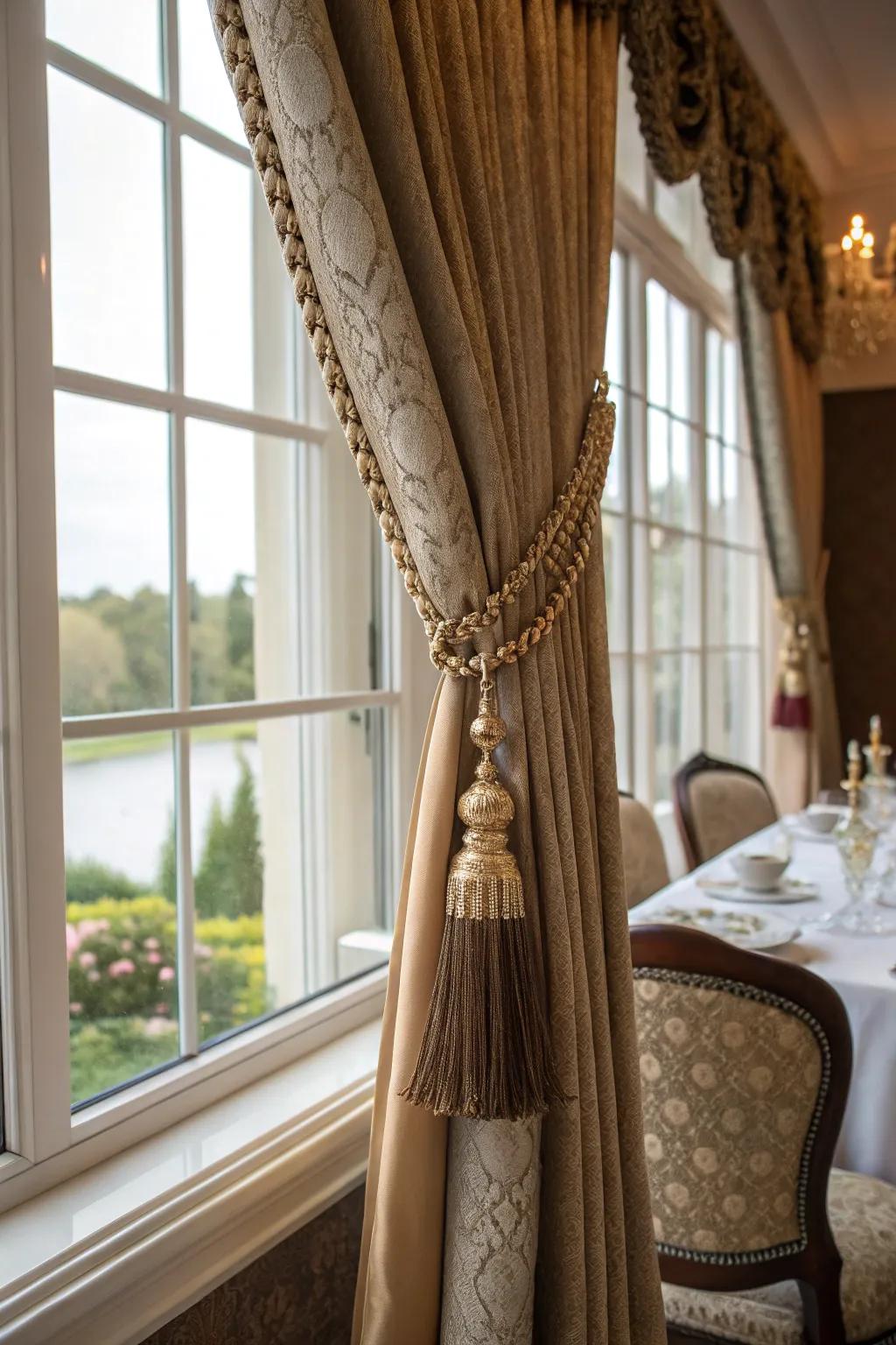 Refined fringes and retainers append sophistication to these covering solutions.
