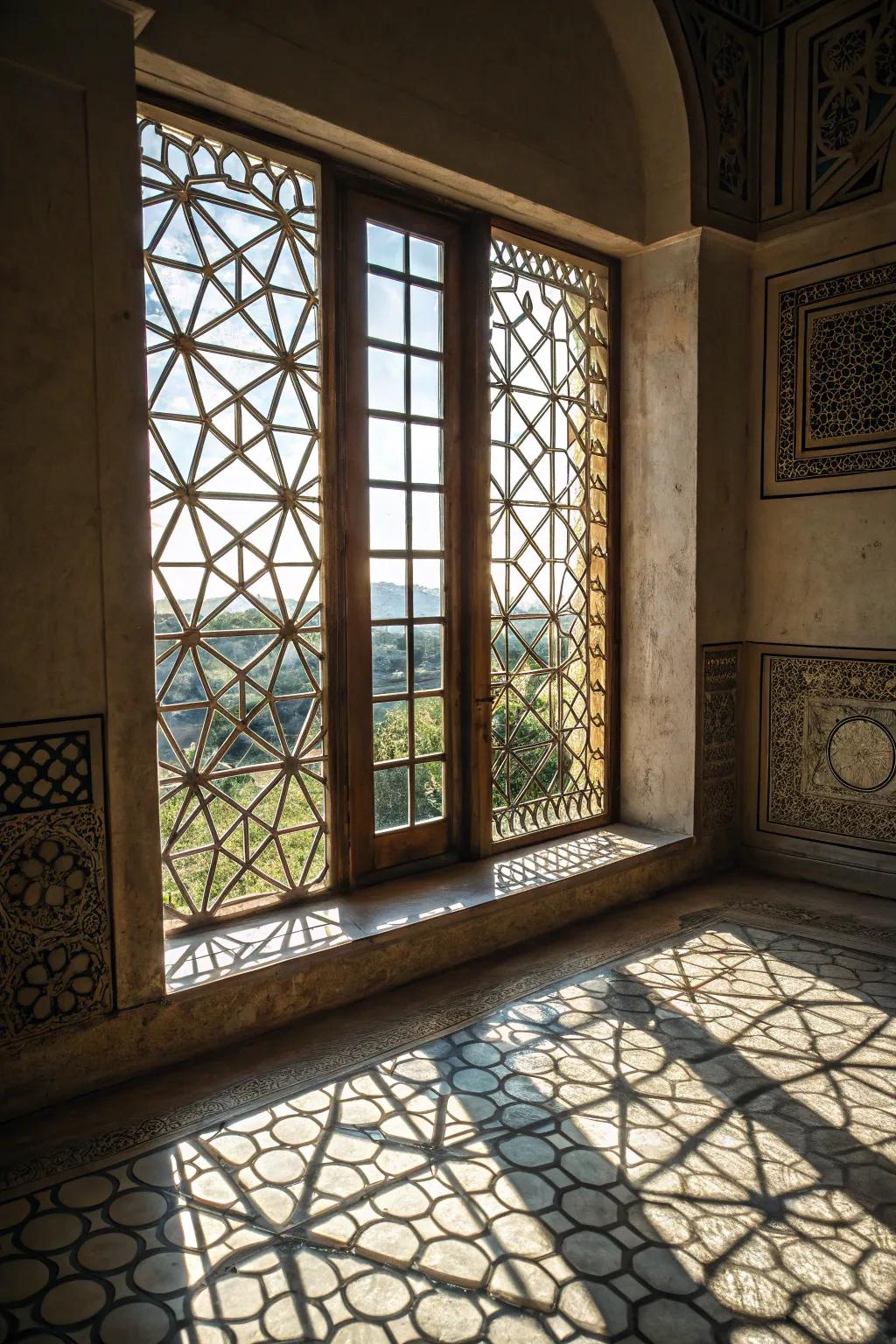 Geometric patterns append a contemporary impression and spirited visual curiosity.