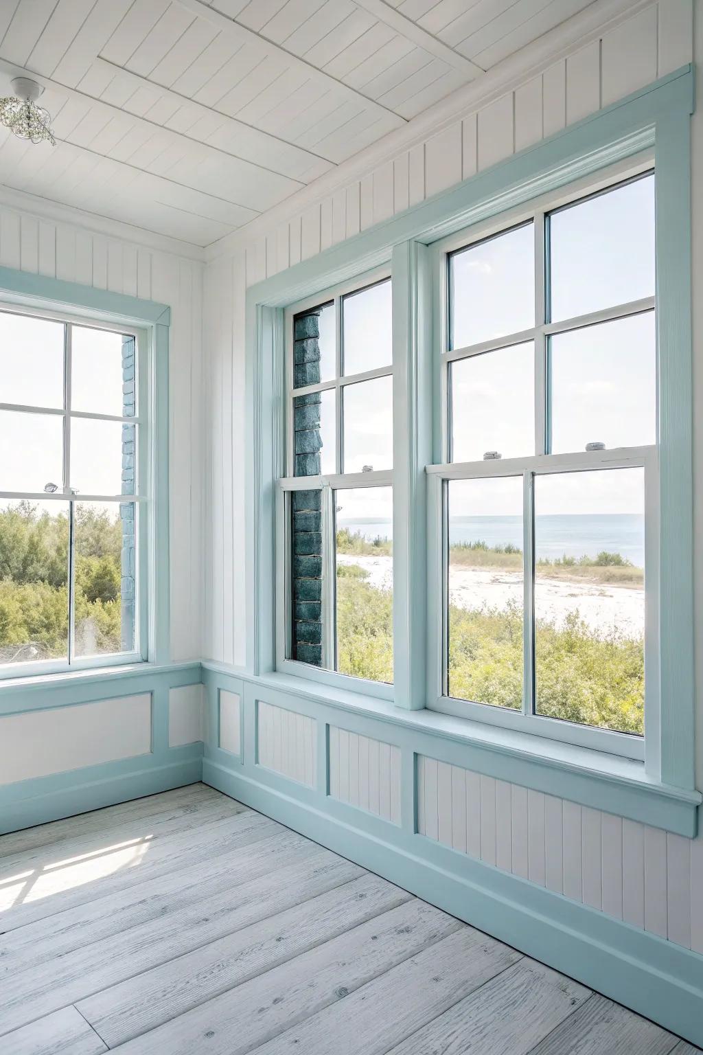 Light azure trim presents a breezy sensation in any area.