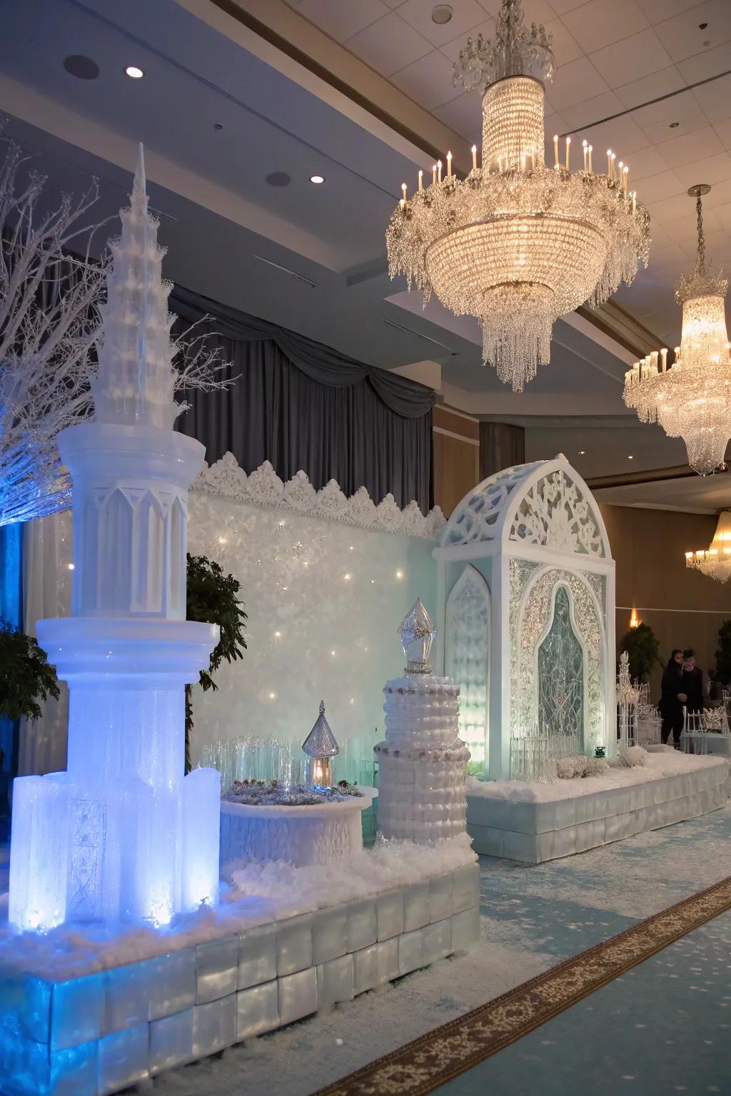 A sophisticated Elegant Ice Palace theme with crystal accents and icy decor.