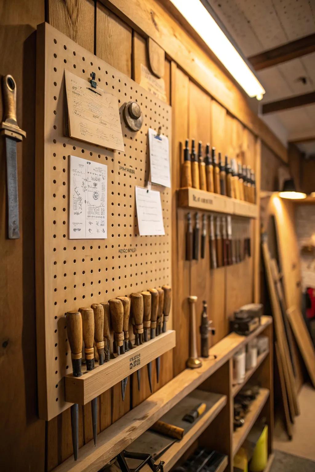 Transform your workshop through an inspiring wall that unites organization and creativity.