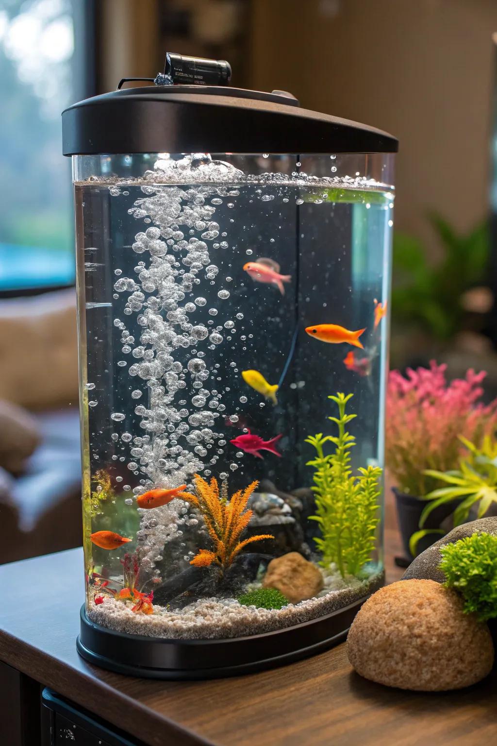 Interactive attributes integrate motility and exhilaration into your tank.