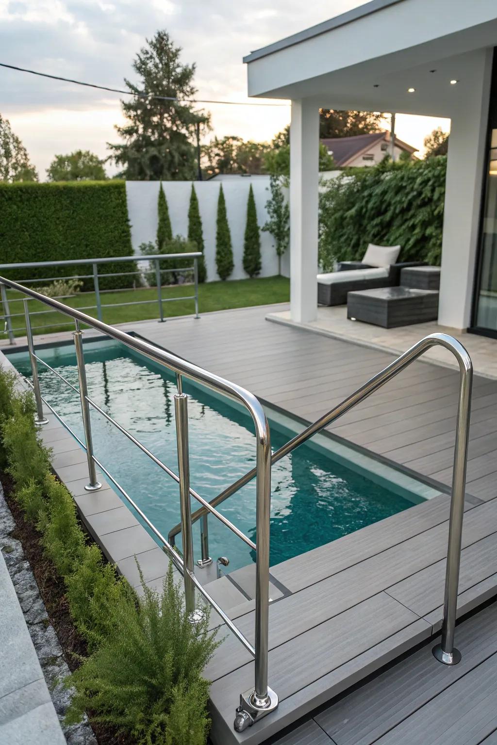 Metal accents add a modern twist to your pool deck.