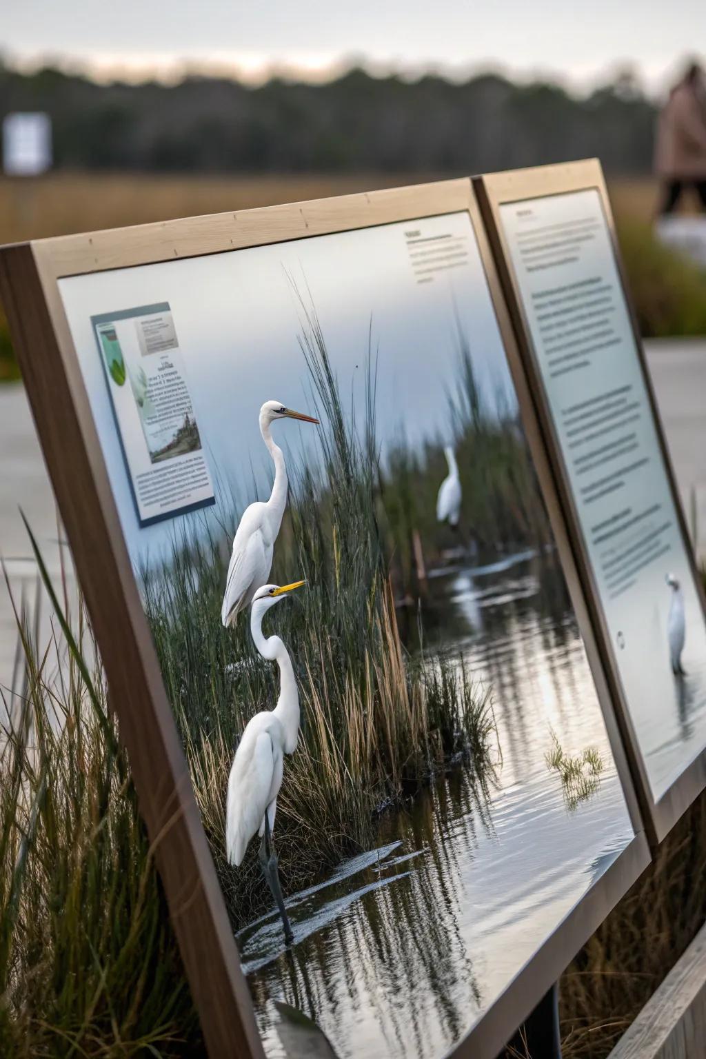A serene marshland landscape featuring reflective water effects.
