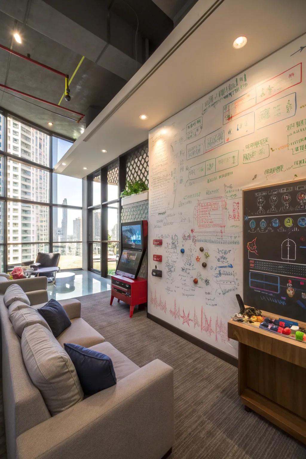 Writable surfaces enhance the interactive experience within your game room.