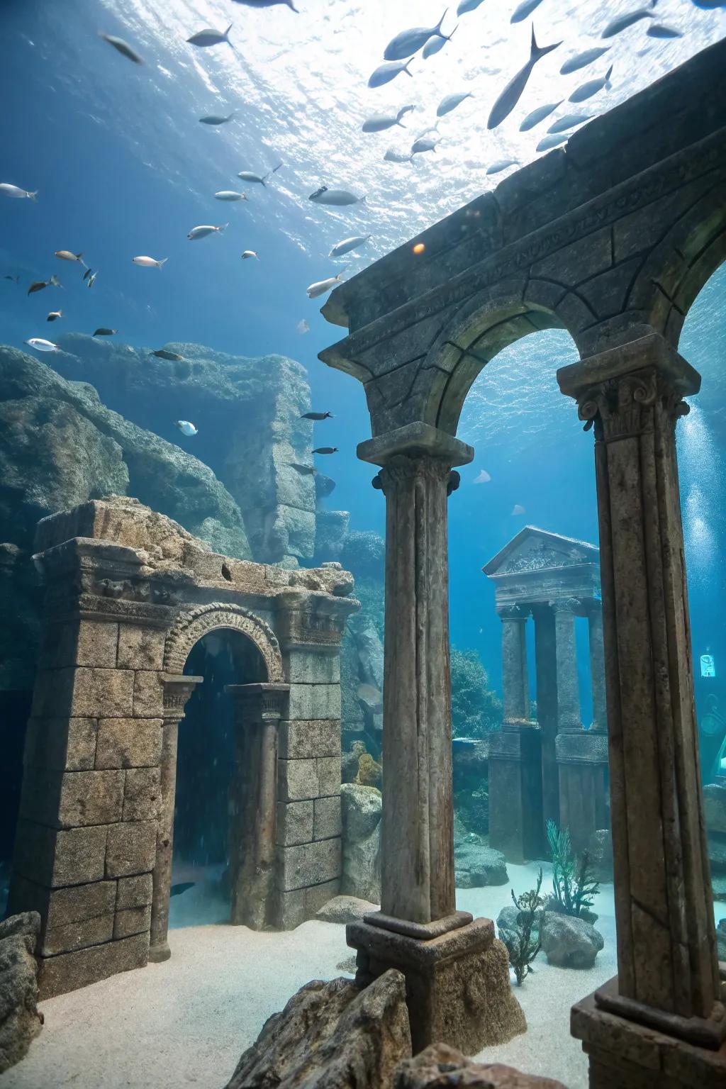 Ancient ruins create an adventurous, historical atmosphere.
