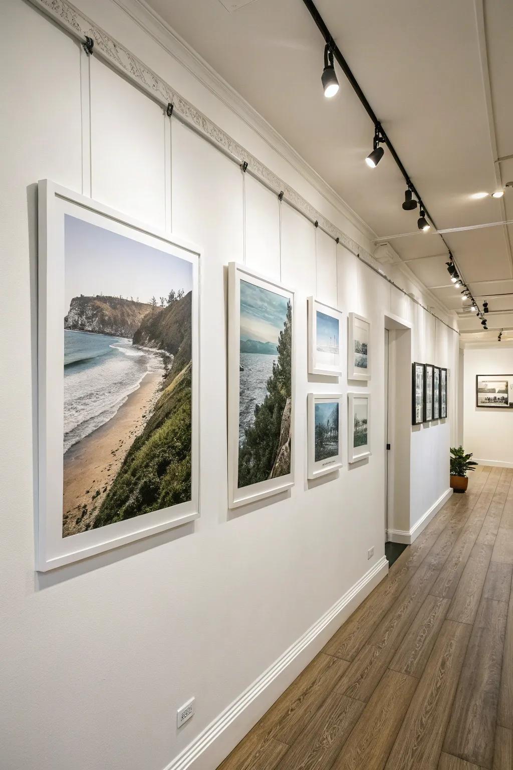 Art prints seemingly floating on the wall with invisible mounts.
