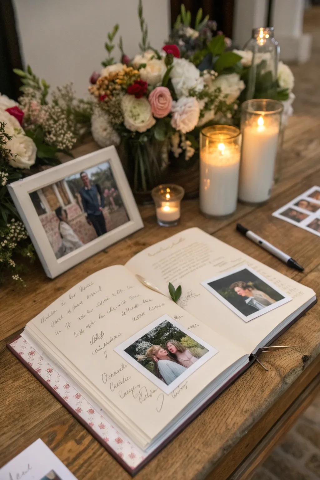 An interactive guest record captures personal memories from the wedding day.