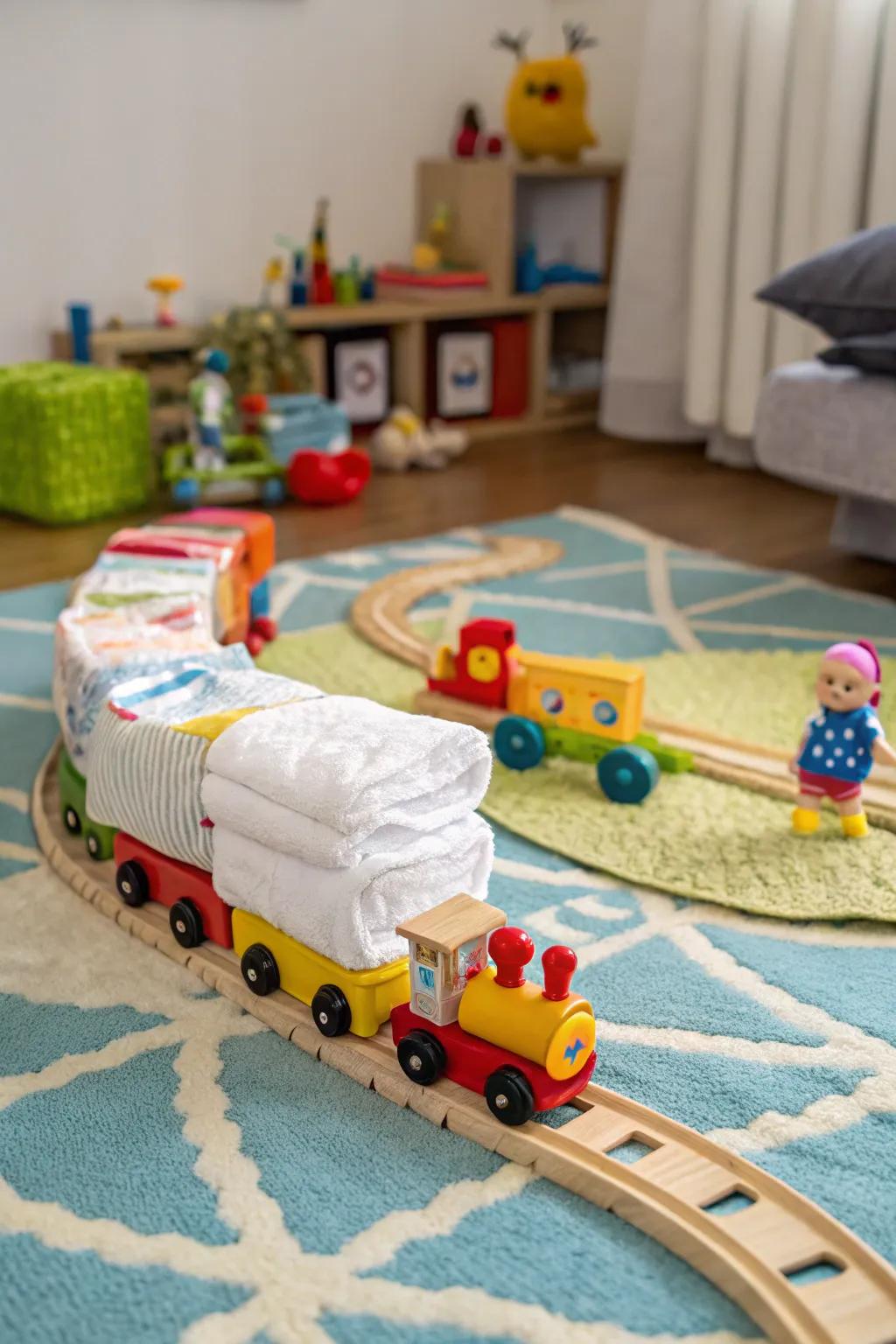 A fun diaper train ready to delight the new family.