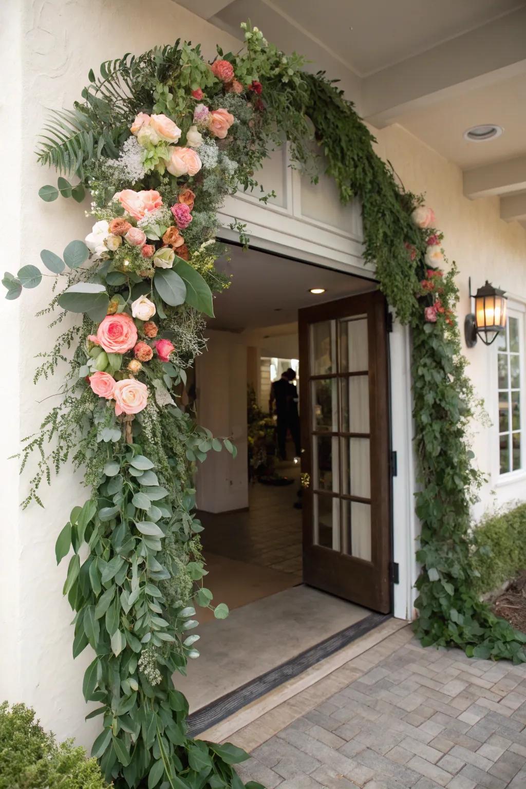 Nature's wreath introduces elegance and freshness to the passageway.