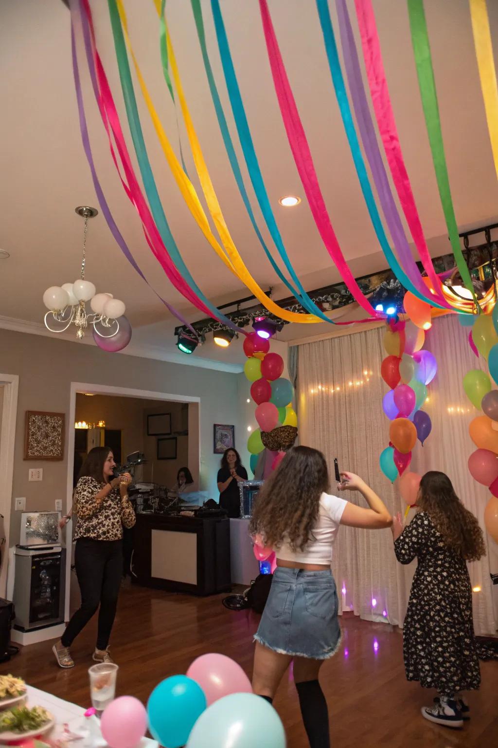 Forge motion and hue through cascading crepe strips.