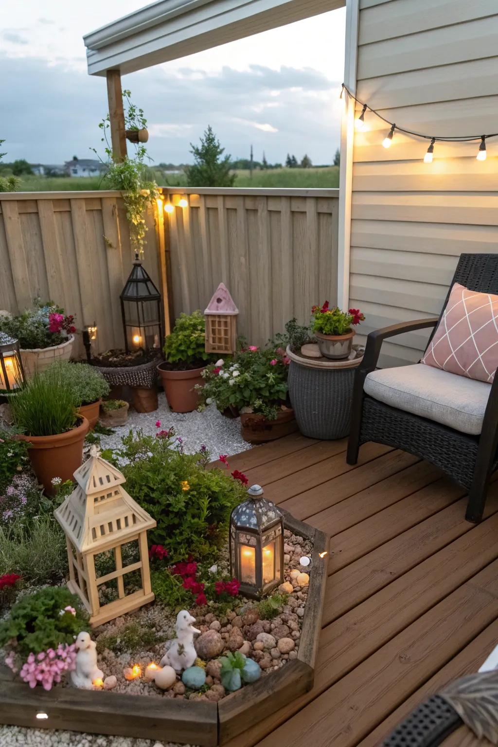 A bewitching sprite garden incorporating a whimsical dimension to a patio.