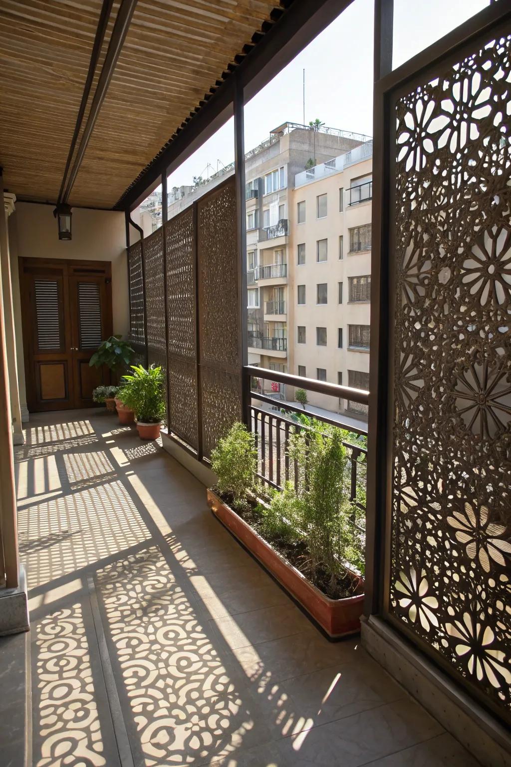Decorative screens deliver shade and visual intrigue.
