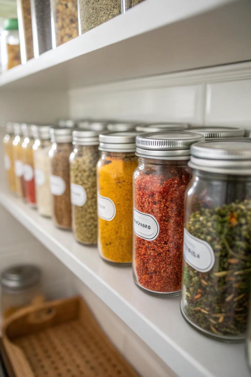 A distinctive seasoning coordinator employing preserving containers maintains the cooking area organized.