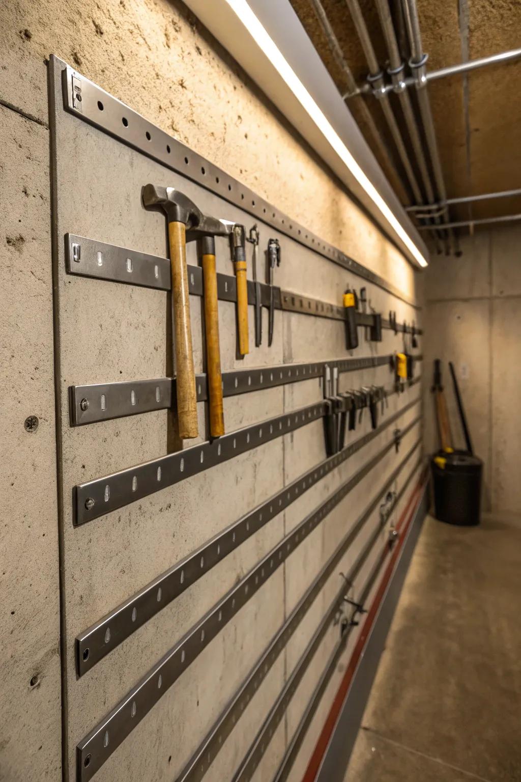 Magnetic strips offer practical storage for small metallic objects.