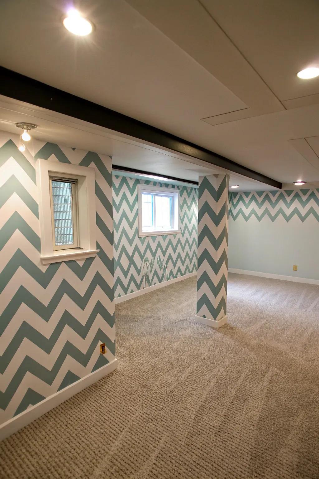 Chevron patterns add dynamic energy.