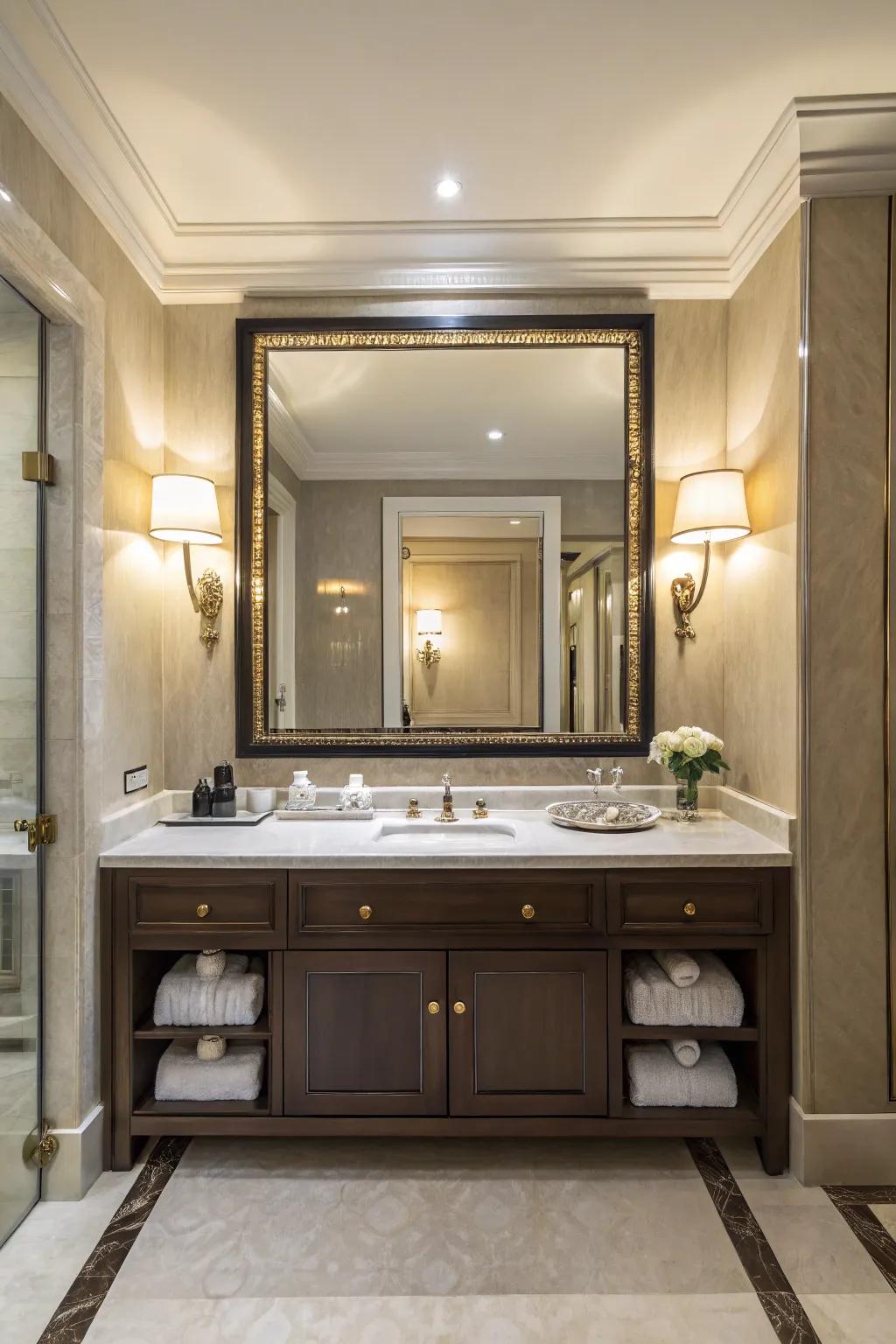 Your bathroom's style can be transformed and elevated with oversized mirrors.